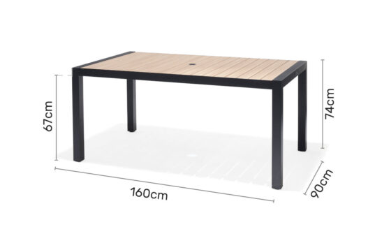 LifestyleGarden Panama Dark - Rectangular Table (Dimensions)