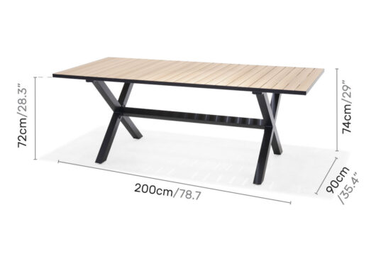 LifestyleGarden Panama Dark 6 Seater Cross Legs Rectangular Dining Table (Dimensions)