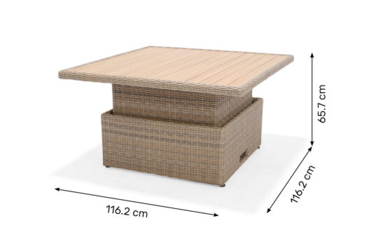 LifestyleGarden Bermuda Light - Lift Square Table (Dimensions)