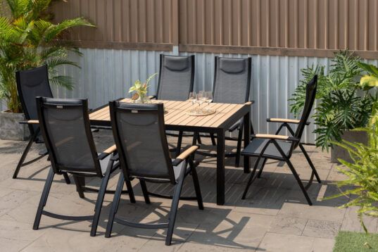 LifestyleGarden Panama Dark - 6 Seater Rectangular Multi Position Chair Dining Set