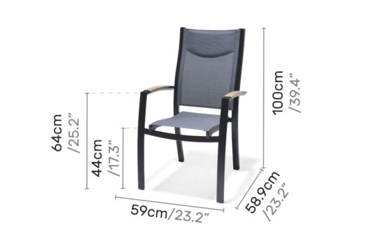 LifestyleGarden Panama Dark - Stacking Armchair (Dimensions)