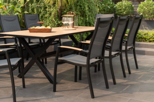 LifestyleGarden Panama Dark - 8 Seater Cross Legs Rectangular Dining Set